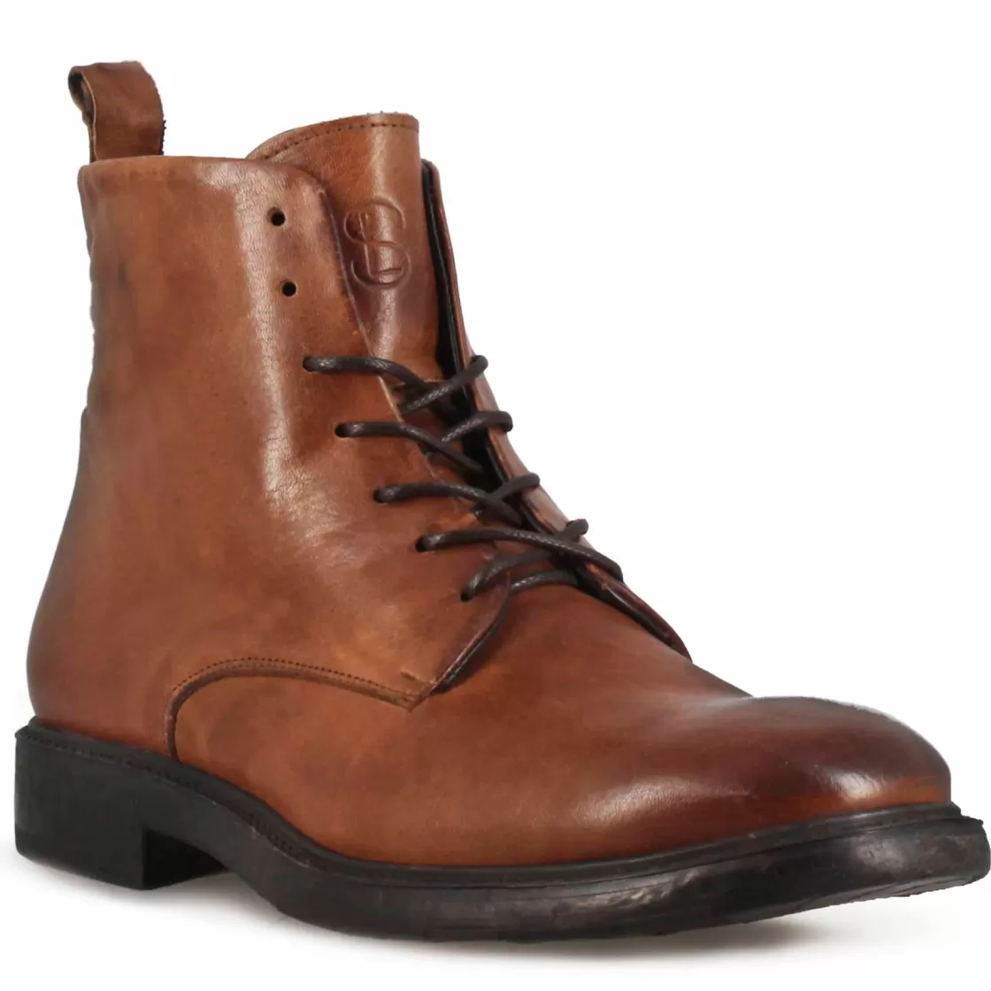 Hot Leonardo Shoes Stivaletti Da Uomo In Pelle Liscia Colore Con Allacciatura Marrone