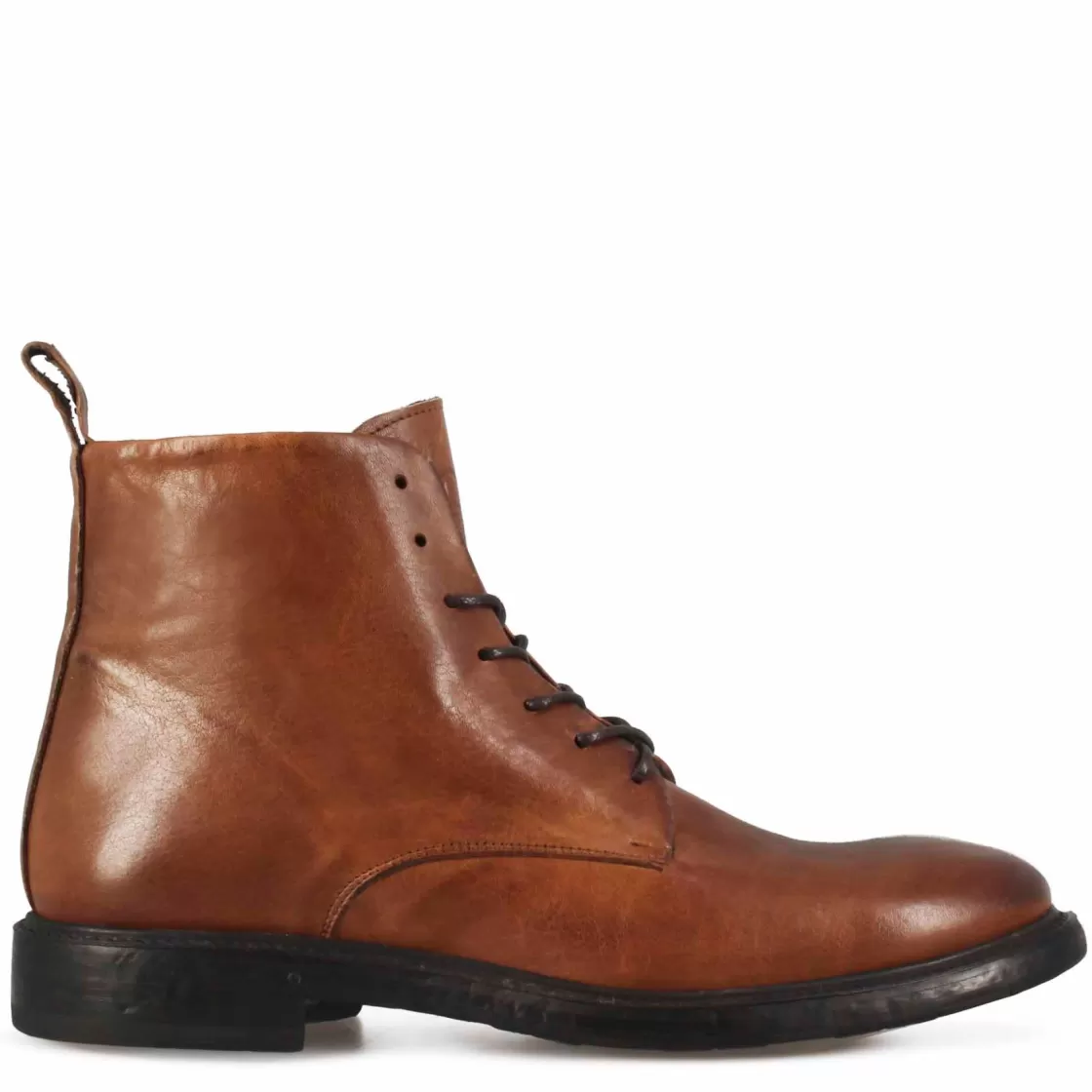 Hot Leonardo Shoes Stivaletti Da Uomo In Pelle Liscia Colore Con Allacciatura Marrone