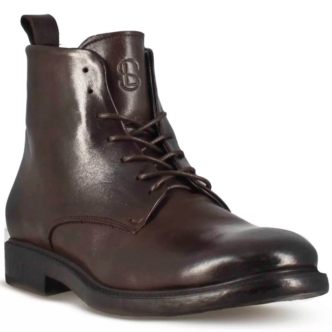 Fashion Leonardo Shoes Stivaletti Da Uomo In Vera Pelle Liscia Colore Con Allacciatura Marrone Scuro