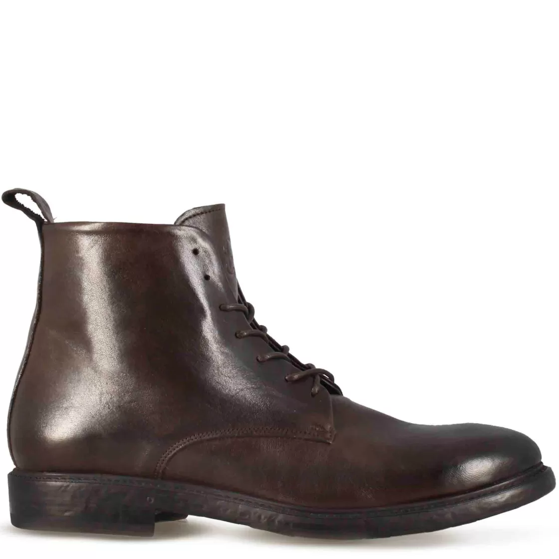 Fashion Leonardo Shoes Stivaletti Da Uomo In Vera Pelle Liscia Colore Con Allacciatura Marrone Scuro