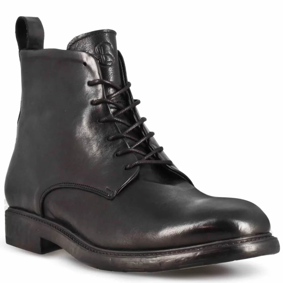 Outlet Leonardo Shoes Stivaletti Da Uomo In Vera Pelle Liscia Colore Con Allacciatura Nero