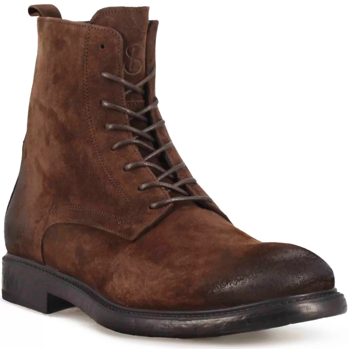 Flash Sale Leonardo Shoes Stivaletti Da Uomo In Vera Pelle Scamosciata Colore Effetto Vintage Marrone Scuro