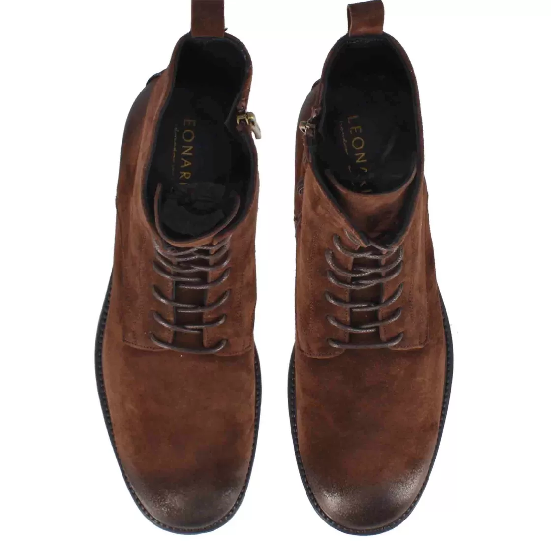 Flash Sale Leonardo Shoes Stivaletti Da Uomo In Vera Pelle Scamosciata Colore Effetto Vintage Marrone Scuro