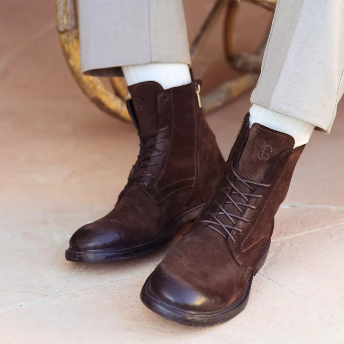 Flash Sale Leonardo Shoes Stivaletti Da Uomo In Vera Pelle Scamosciata Colore Effetto Vintage Marrone Scuro