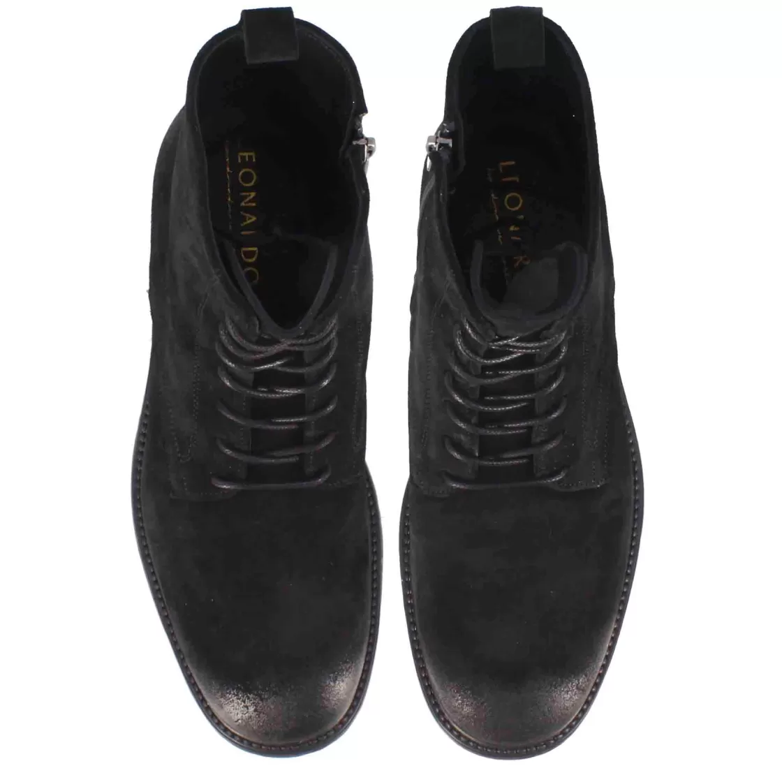 Sale Leonardo Shoes Stivaletti Da Uomo In Vera Pelle Scamosciata Colore Effetto Vintage Nero
