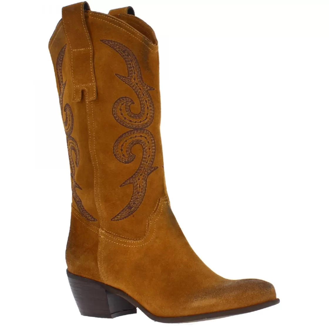 Outlet Leonardo Shoes Stivaletti Texani Da Donna Fatti A Mano In Pelle Di Camoscio Cuoio Con Cerniera Marrone