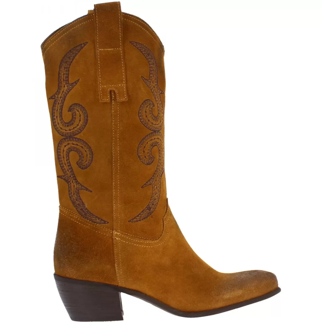 Outlet Leonardo Shoes Stivaletti Texani Da Donna Fatti A Mano In Pelle Di Camoscio Cuoio Con Cerniera Marrone