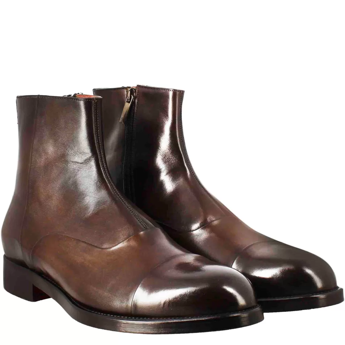 Best Leonardo Shoes Stivaletto Alto Da Uomo In Pelle Colore Cioccolato Con Chiusura Zip Marrone