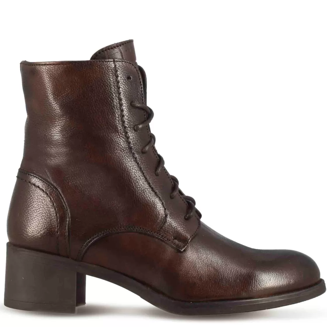 Outlet Leonardo Shoes Stivaletto Anfibio Altezza Sopra La Caviglia Da Donna In Vera Pelle Colore Marrone Scuro