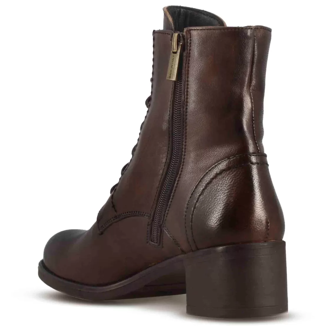 Outlet Leonardo Shoes Stivaletto Anfibio Altezza Sopra La Caviglia Da Donna In Vera Pelle Colore Marrone Scuro