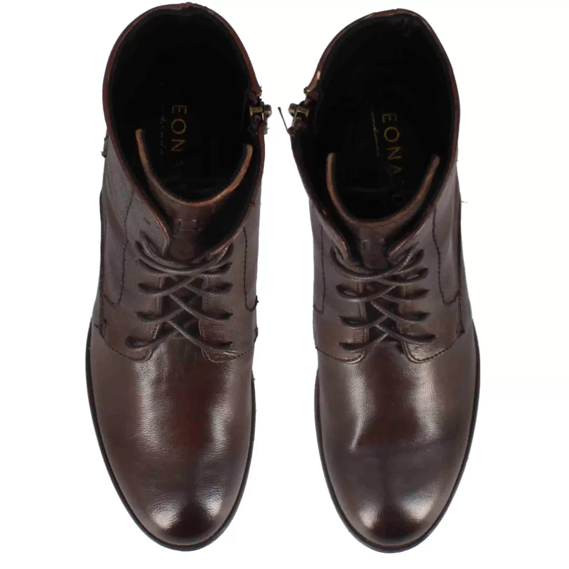 Outlet Leonardo Shoes Stivaletto Anfibio Altezza Sopra La Caviglia Da Donna In Vera Pelle Colore Marrone Scuro