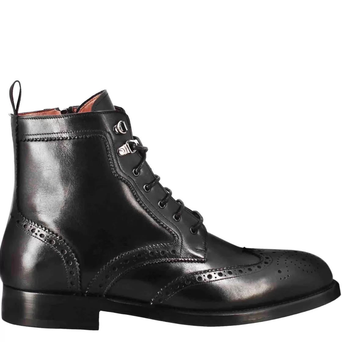 Clearance Leonardo Shoes Stivaletto Anfibio Alto Con Lavorazione Brogue Da Uomo In Pelle Colore Nero