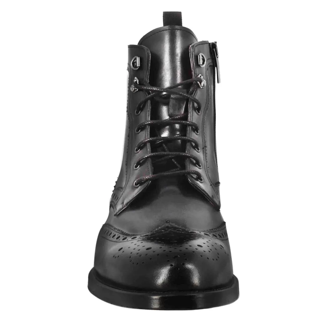 Clearance Leonardo Shoes Stivaletto Anfibio Alto Con Lavorazione Brogue Da Uomo In Pelle Colore Nero