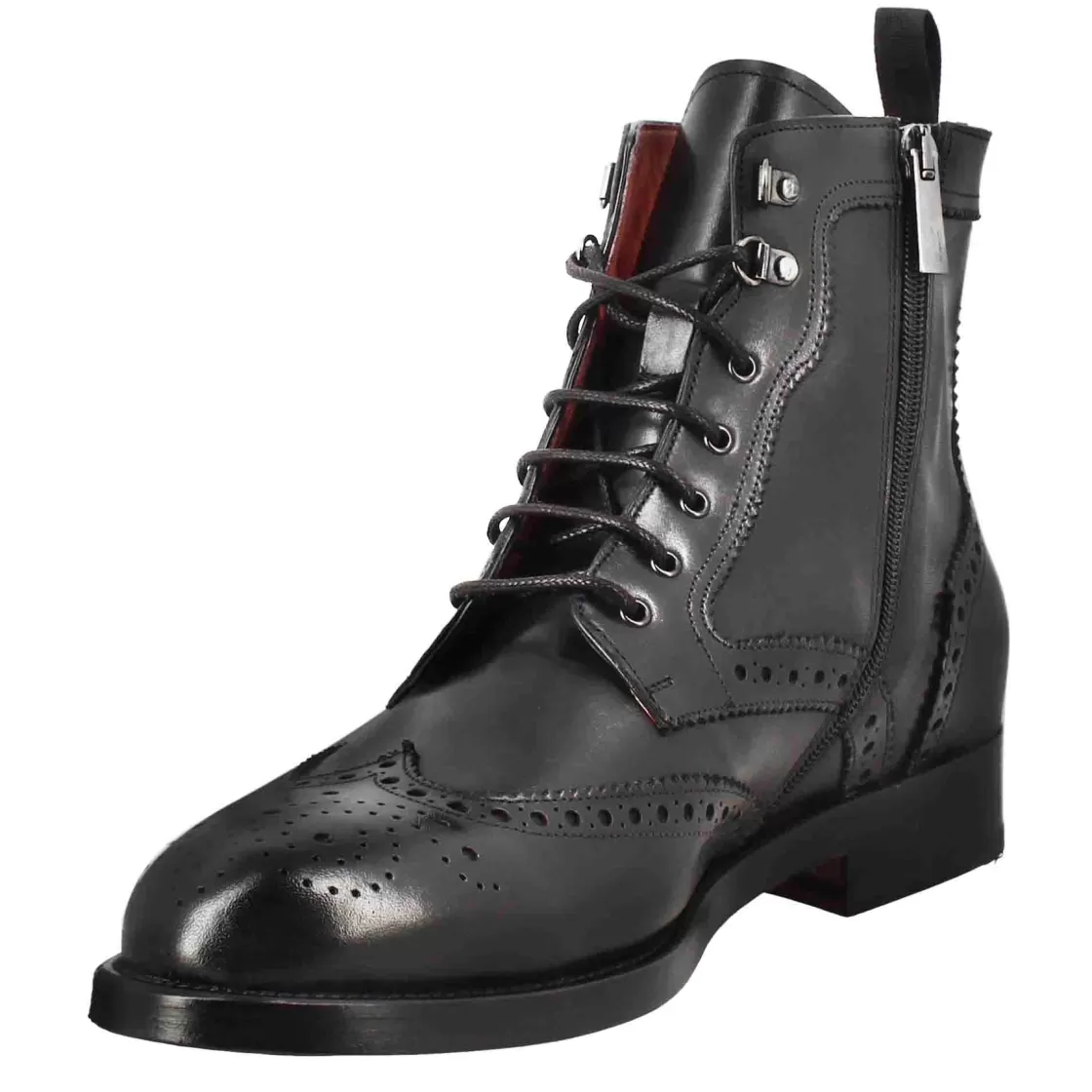 Clearance Leonardo Shoes Stivaletto Anfibio Alto Con Lavorazione Brogue Da Uomo In Pelle Colore Nero