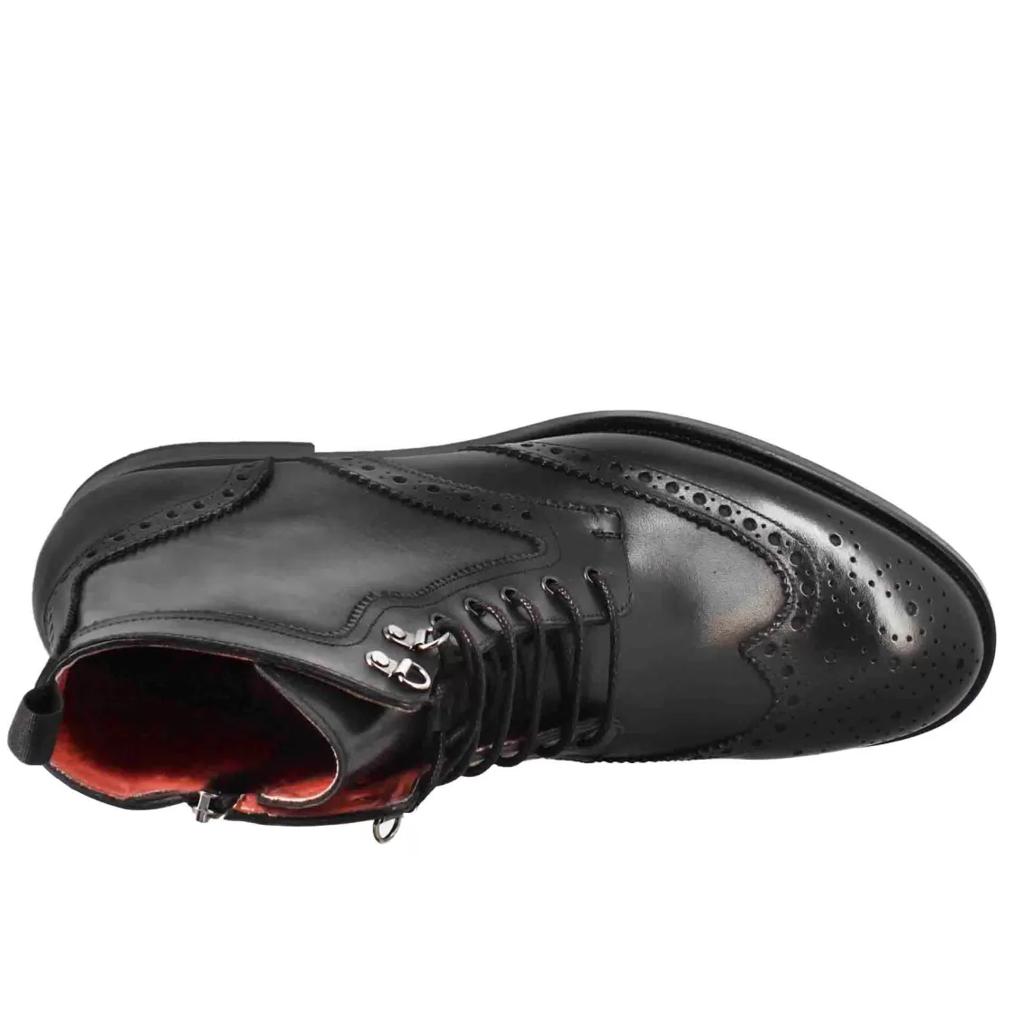 Clearance Leonardo Shoes Stivaletto Anfibio Alto Con Lavorazione Brogue Da Uomo In Pelle Colore Nero