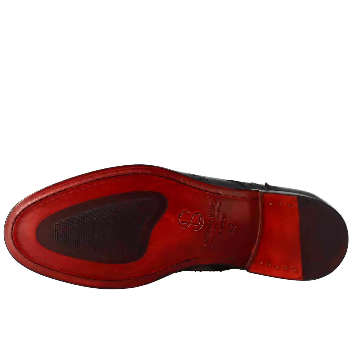 Clearance Leonardo Shoes Stivaletto Anfibio Alto Con Lavorazione Brogue Da Uomo In Pelle Colore Nero