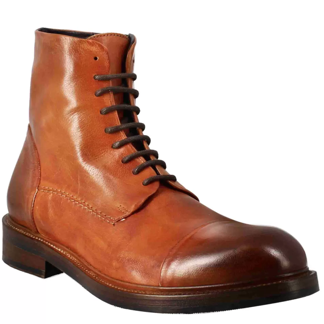 Online Leonardo Shoes Stivaletto Anfibio Alto Diver Da Uomo In Pelle Lavata Colore Cuoio Marrone