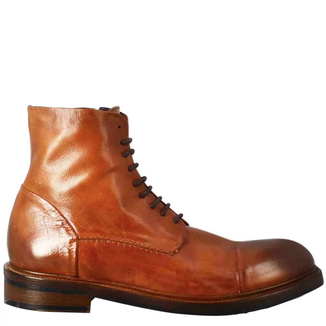 Online Leonardo Shoes Stivaletto Anfibio Alto Diver Da Uomo In Pelle Lavata Colore Cuoio Marrone