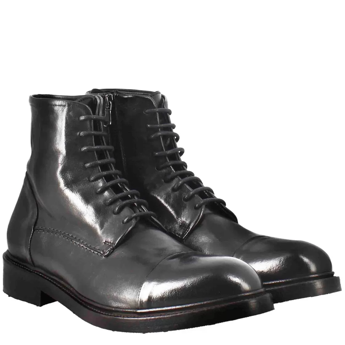 Best Leonardo Shoes Stivaletto Anfibio Alto Diver Da Uomo In Pelle Lavata Colore Nero