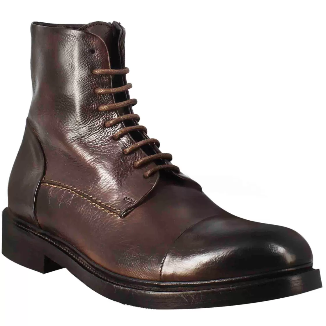 Store Leonardo Shoes Stivaletto Anfibio Alto Diver Da Uomo In Pelle Lavata Colore Testa Di Moro Marrone