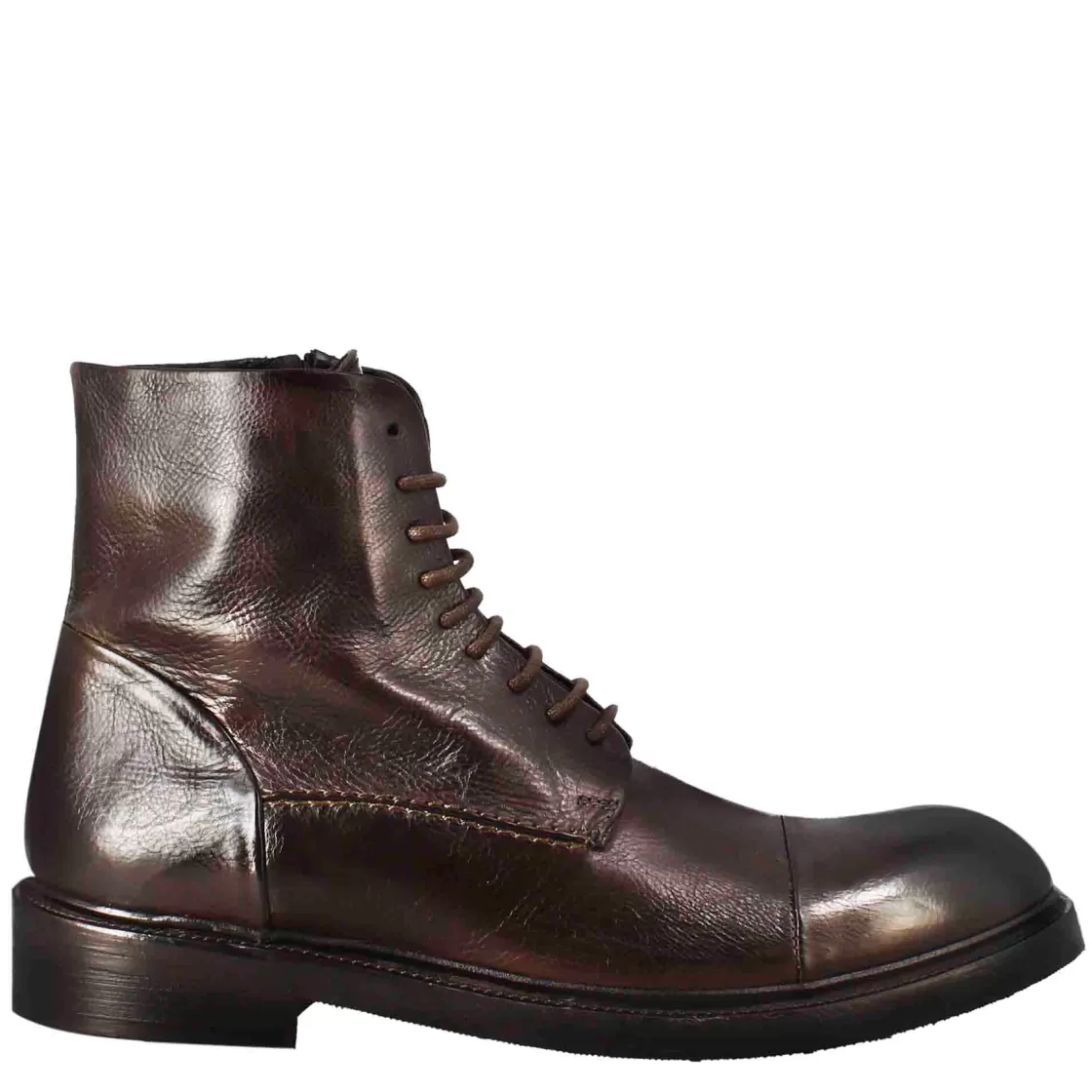 Store Leonardo Shoes Stivaletto Anfibio Alto Diver Da Uomo In Pelle Lavata Colore Testa Di Moro Marrone