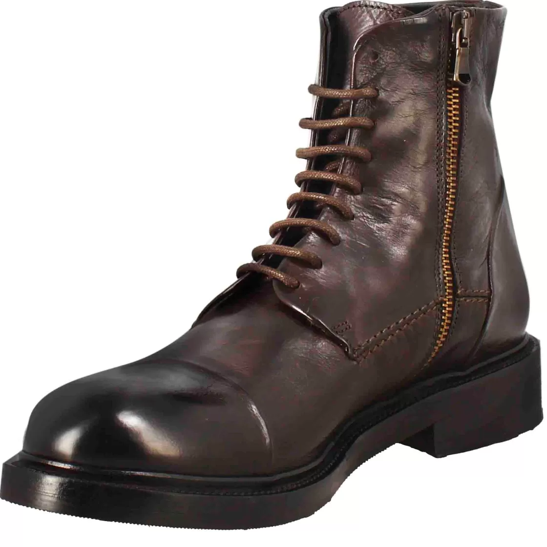 Store Leonardo Shoes Stivaletto Anfibio Alto Diver Da Uomo In Pelle Lavata Colore Testa Di Moro Marrone