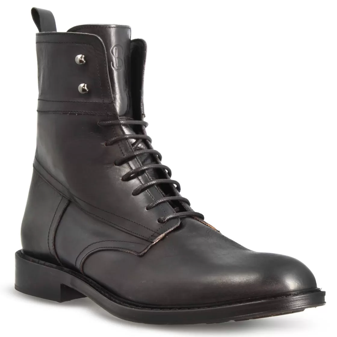 Hot Leonardo Shoes Stivaletto Anfibio Artigianale In Pelle Colore Con Allacciatura Nero