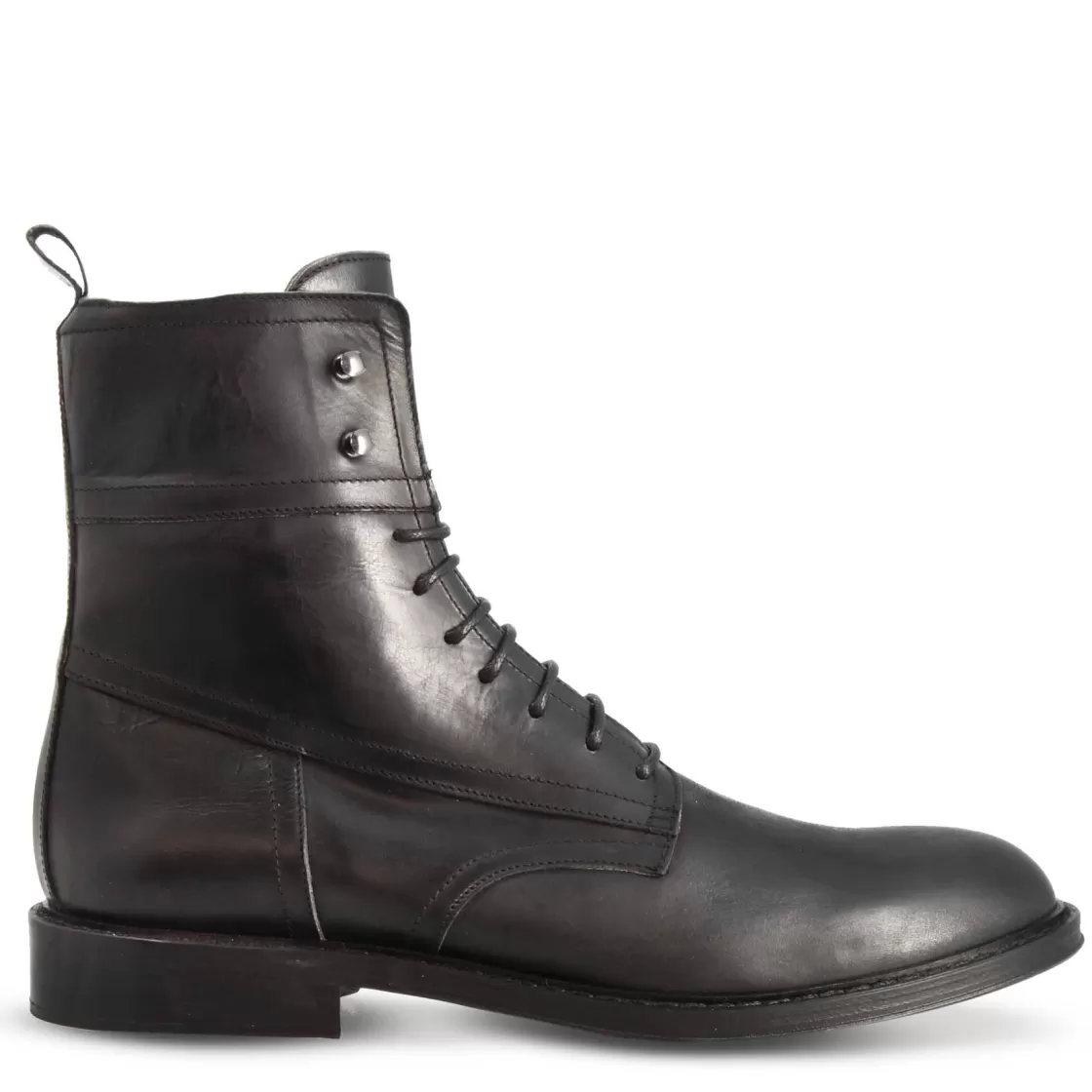 Hot Leonardo Shoes Stivaletto Anfibio Artigianale In Pelle Colore Con Allacciatura Nero