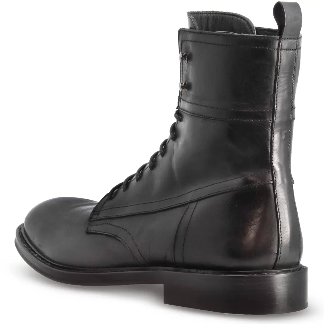 Hot Leonardo Shoes Stivaletto Anfibio Artigianale In Pelle Colore Con Allacciatura Nero