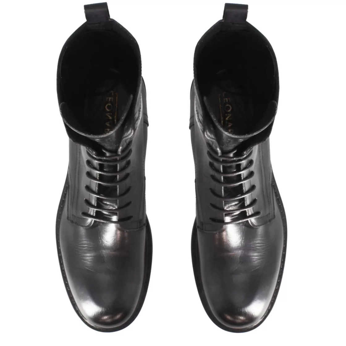 Hot Leonardo Shoes Stivaletto Anfibio Artigianale In Pelle Colore Con Allacciatura Nero