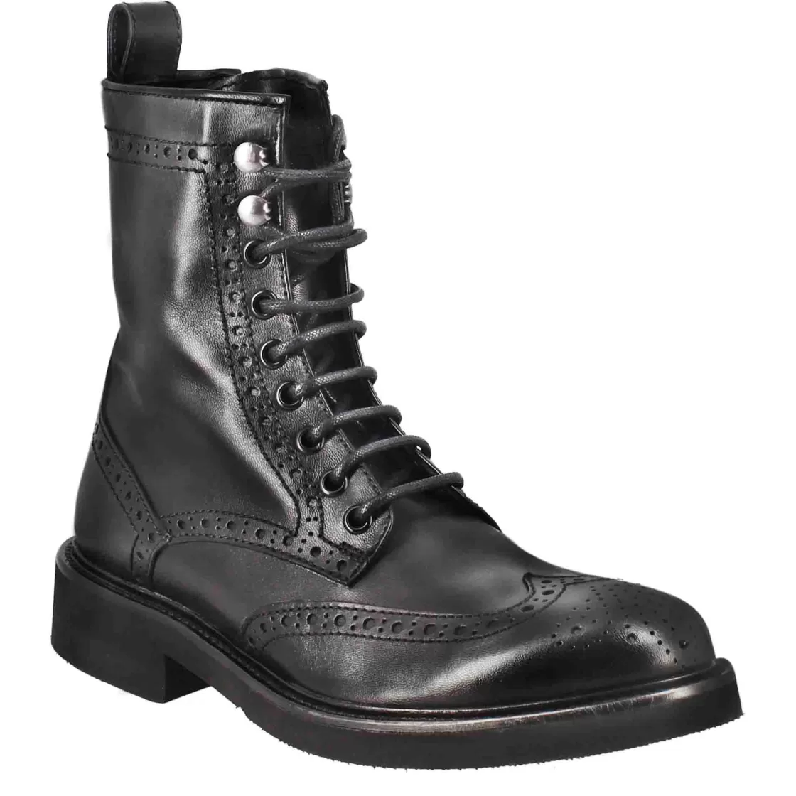 Store Leonardo Shoes Stivaletto Anfibio Da Donna Con Dettagli Brogue Paupa In Pelle Lavata Colore Nero