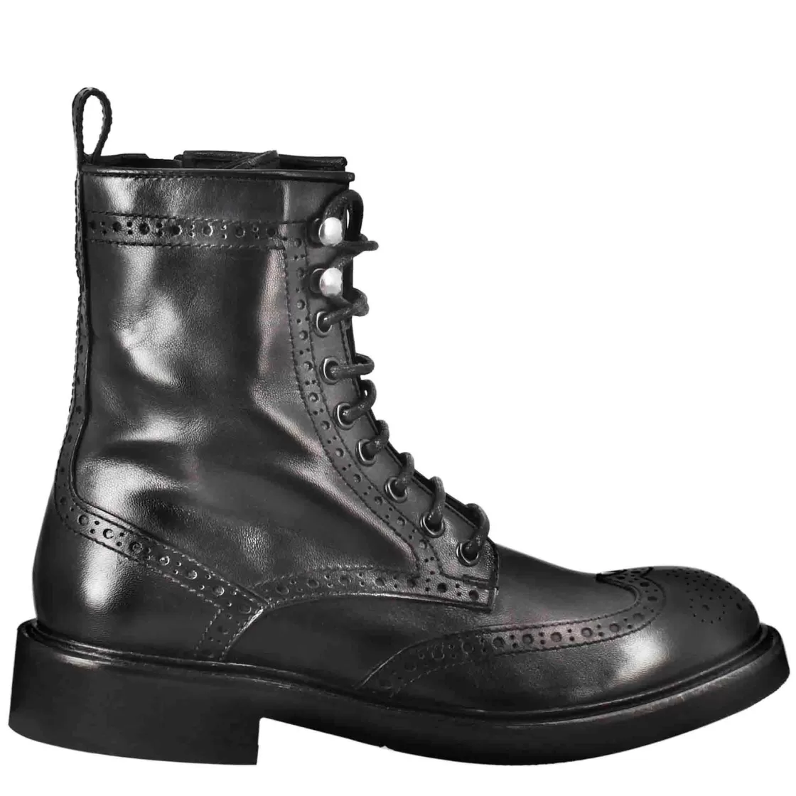 Store Leonardo Shoes Stivaletto Anfibio Da Donna Con Dettagli Brogue Paupa In Pelle Lavata Colore Nero