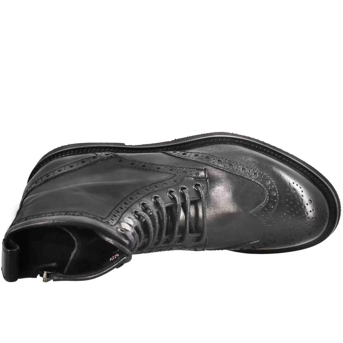 Store Leonardo Shoes Stivaletto Anfibio Da Donna Con Dettagli Brogue Paupa In Pelle Lavata Colore Nero