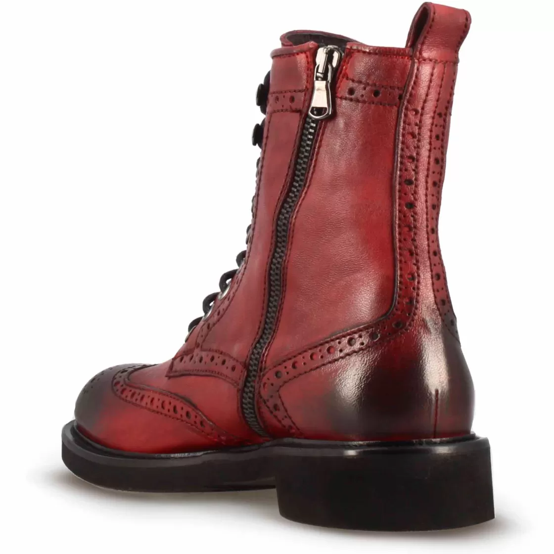 Sale Leonardo Shoes Stivaletto Anfibio Da Donna In Pelle Rossa Con Dettagli Brogue Rosso