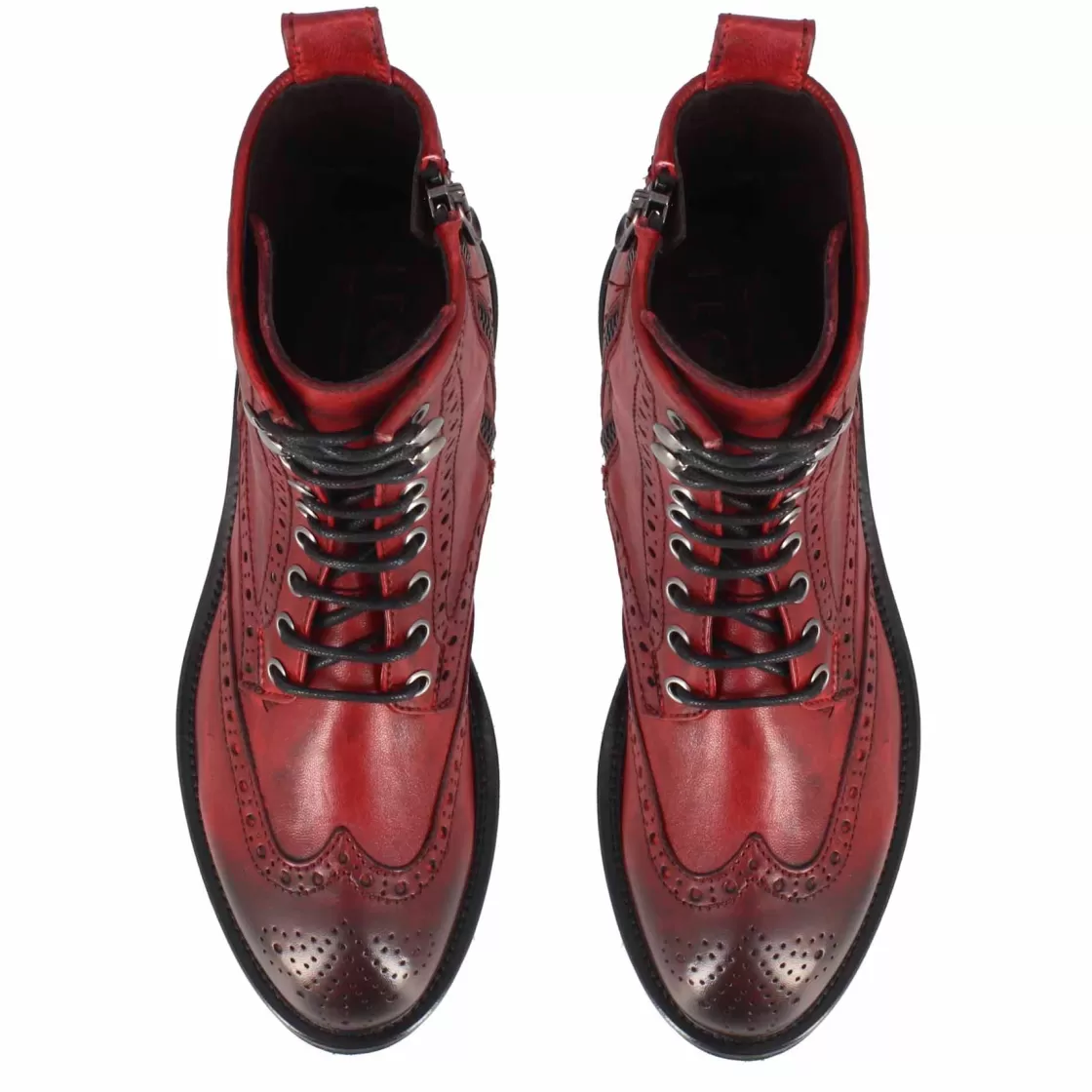 Sale Leonardo Shoes Stivaletto Anfibio Da Donna In Pelle Rossa Con Dettagli Brogue Rosso