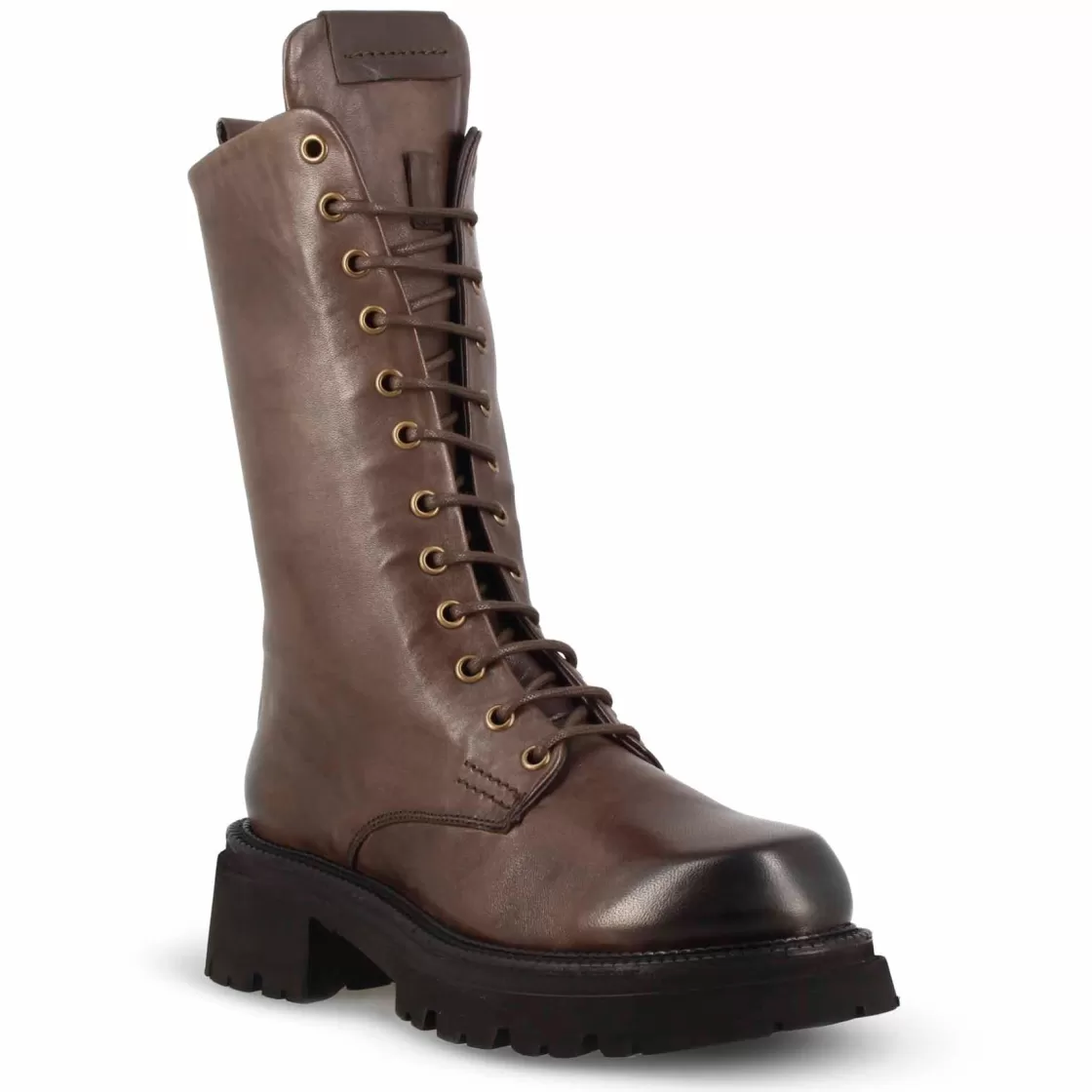 Store Leonardo Shoes Stivaletto Anfibio Da Donna In Vera Pelle Colore Con Allacciatura Marrone Scuro