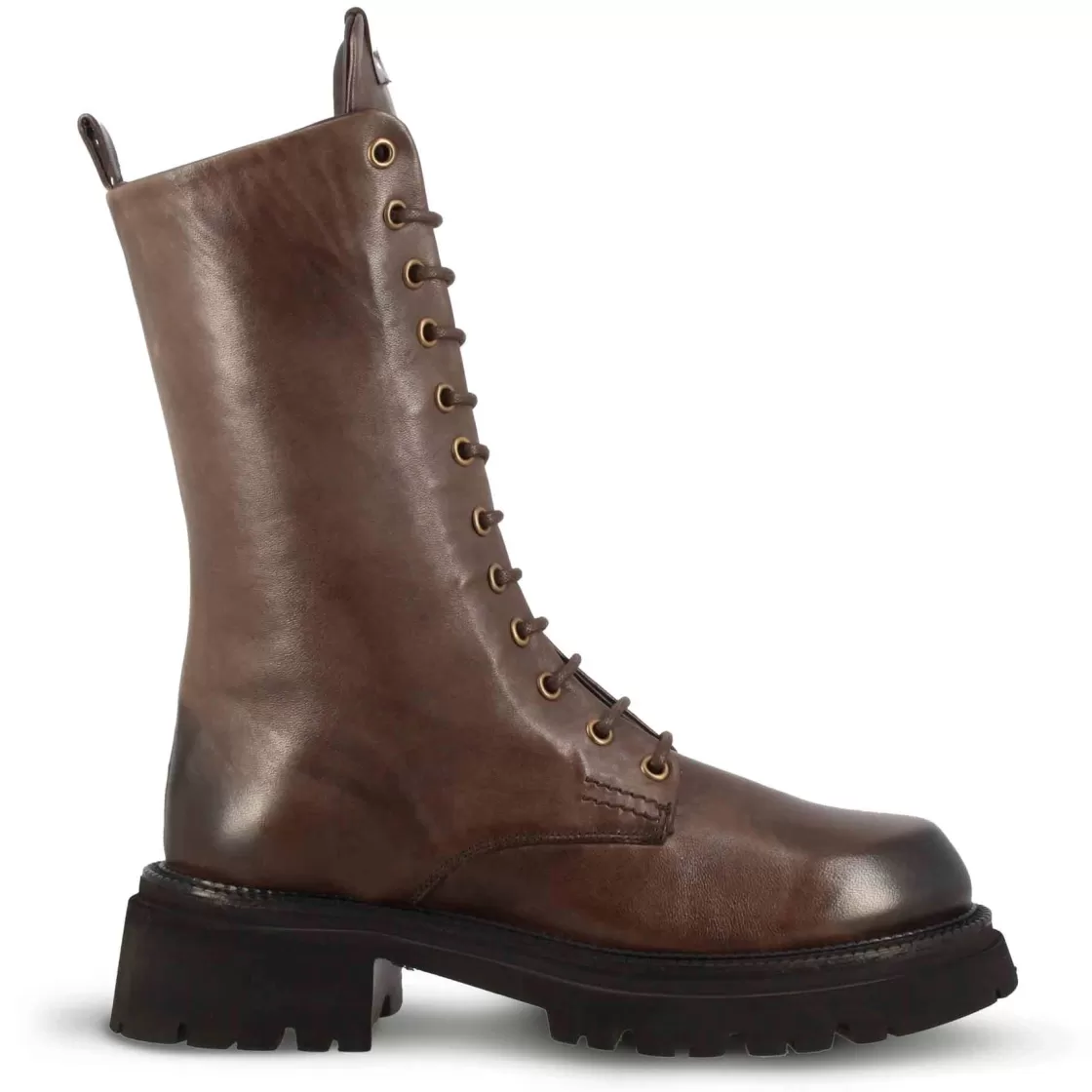 Store Leonardo Shoes Stivaletto Anfibio Da Donna In Vera Pelle Colore Con Allacciatura Marrone Scuro
