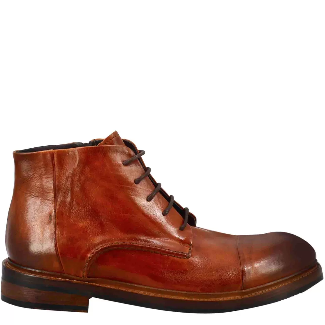 New Leonardo Shoes Stivaletto Anfibio Medio Diver Da Uomo In Pelle Lavata Colore Cuoio Marrone