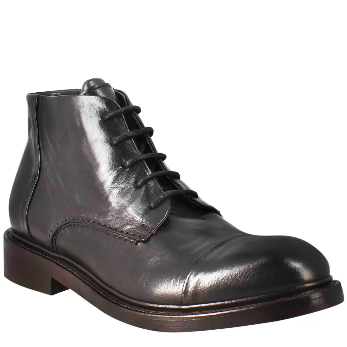 Clearance Leonardo Shoes Stivaletto Anfibio Medio Diver Da Uomo In Pelle Lavata Colore Nero