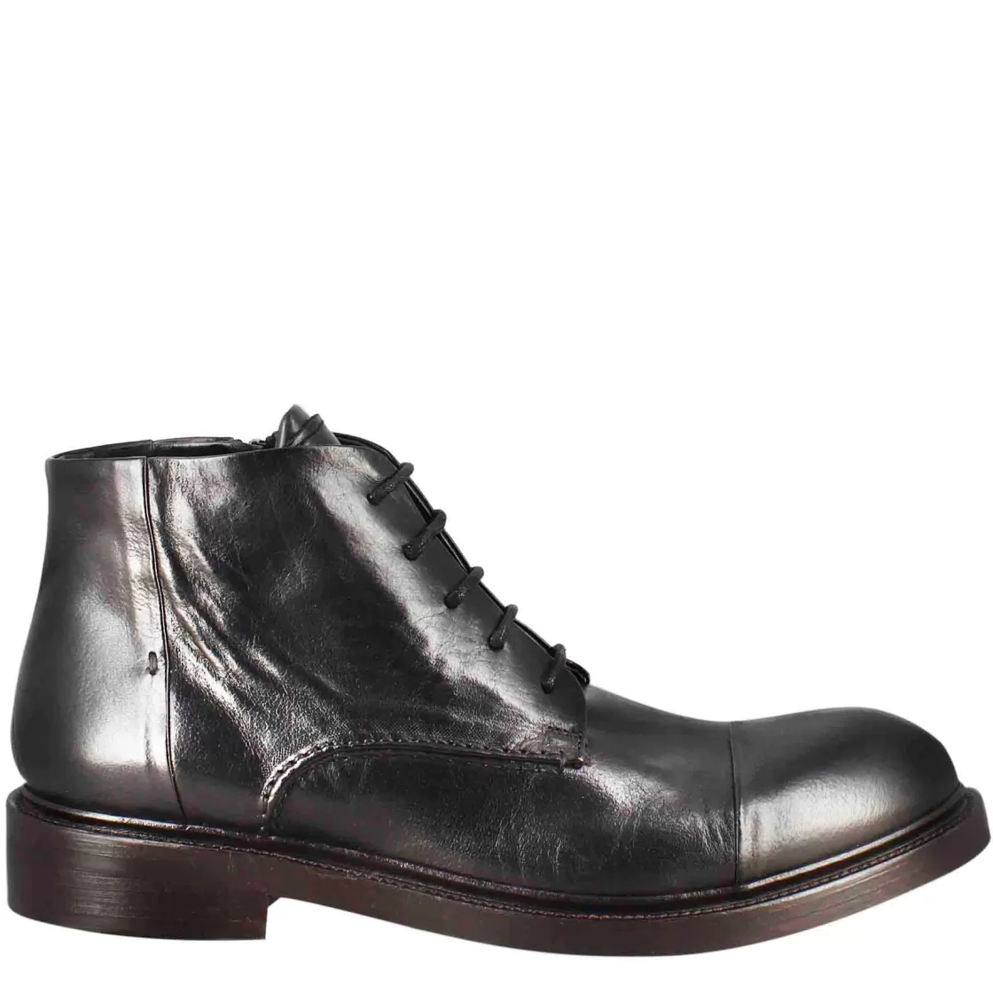 Clearance Leonardo Shoes Stivaletto Anfibio Medio Diver Da Uomo In Pelle Lavata Colore Nero
