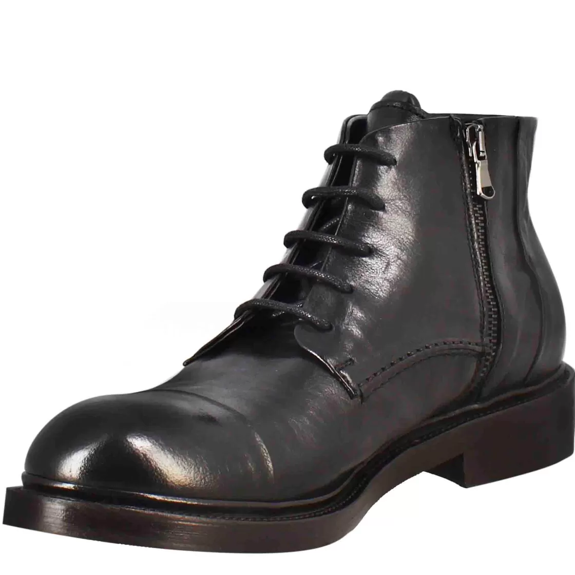 Clearance Leonardo Shoes Stivaletto Anfibio Medio Diver Da Uomo In Pelle Lavata Colore Nero