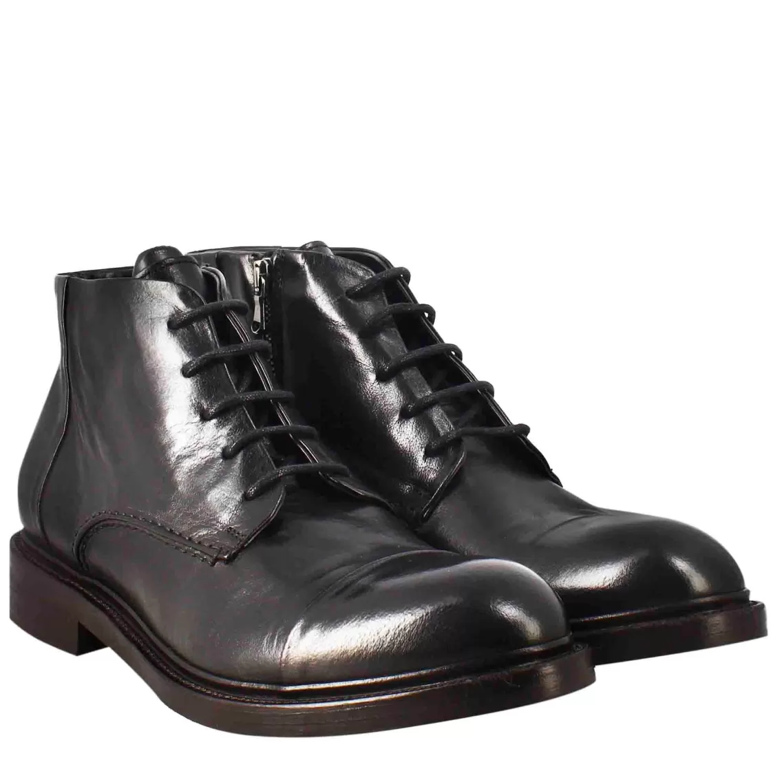 Clearance Leonardo Shoes Stivaletto Anfibio Medio Diver Da Uomo In Pelle Lavata Colore Nero
