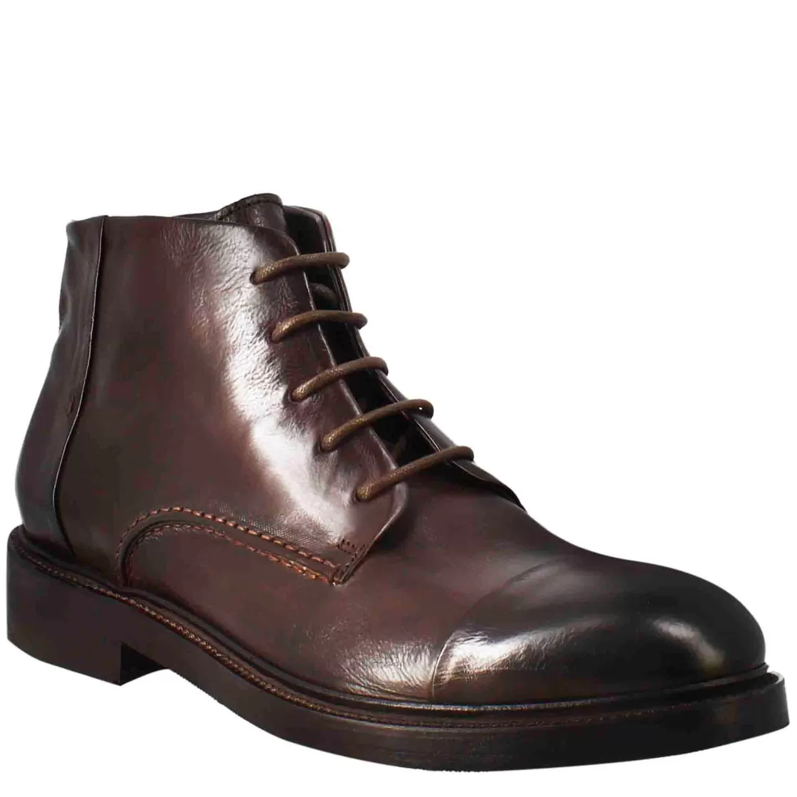 Shop Leonardo Shoes Stivaletto Anfibio Medio Diver Da Uomo In Pelle Lavata Colore Testa Di Moro Marrone