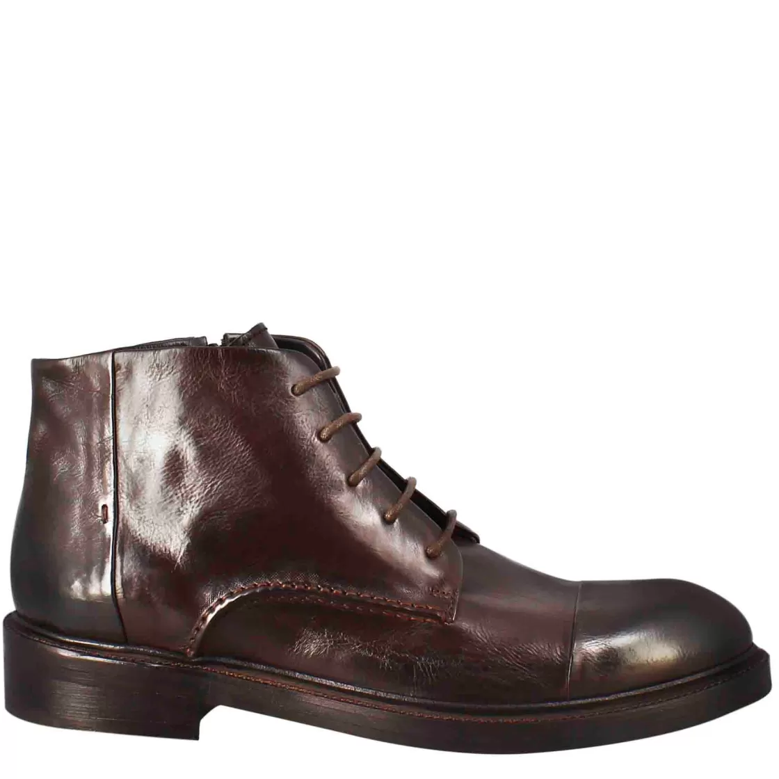 Shop Leonardo Shoes Stivaletto Anfibio Medio Diver Da Uomo In Pelle Lavata Colore Testa Di Moro Marrone