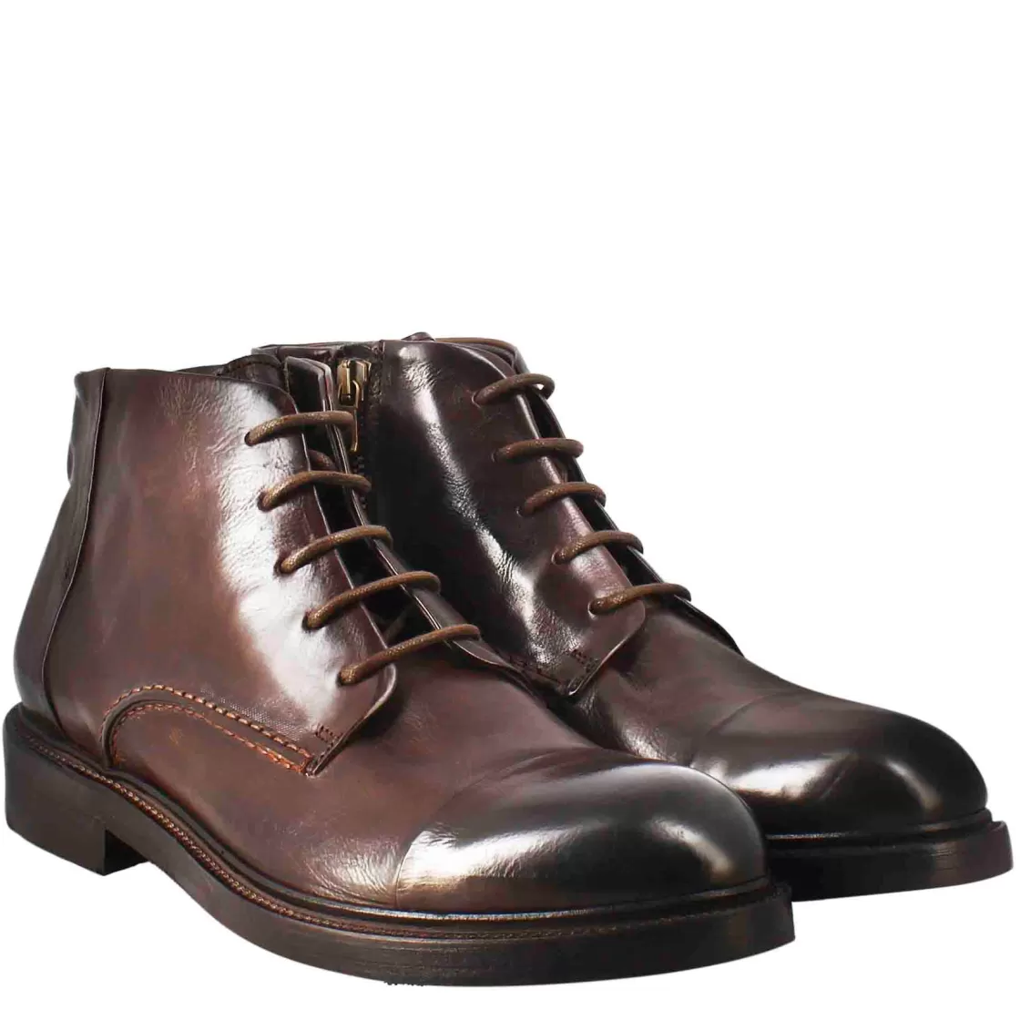 Shop Leonardo Shoes Stivaletto Anfibio Medio Diver Da Uomo In Pelle Lavata Colore Testa Di Moro Marrone