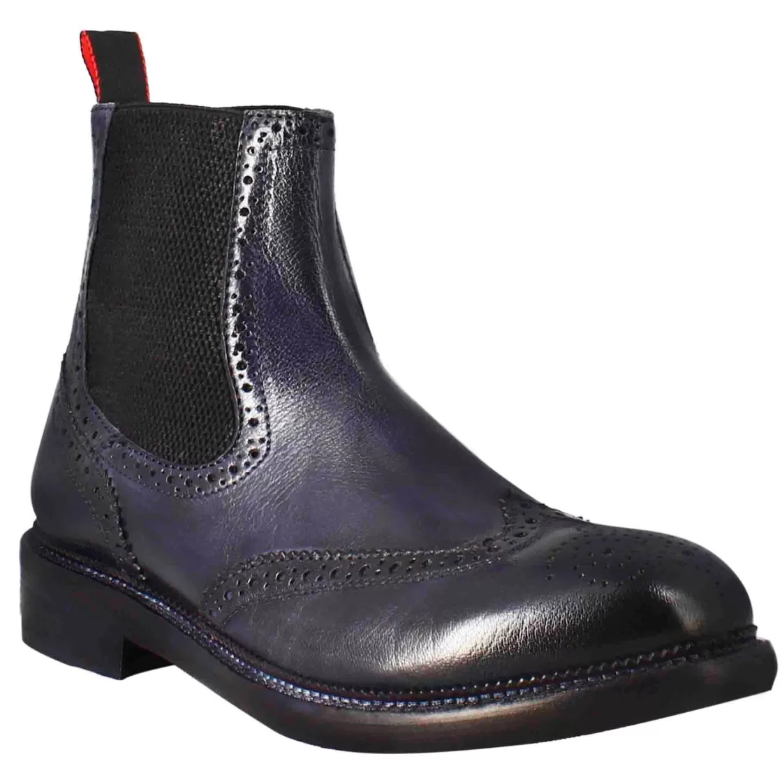Best Leonardo Shoes Stivaletto Candy Chelsea Da Uomo In Pelle Lavata Colore Scuro Blu