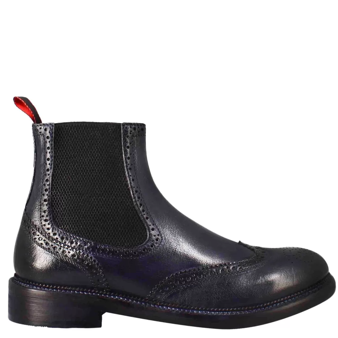 Best Leonardo Shoes Stivaletto Candy Chelsea Da Uomo In Pelle Lavata Colore Scuro Blu