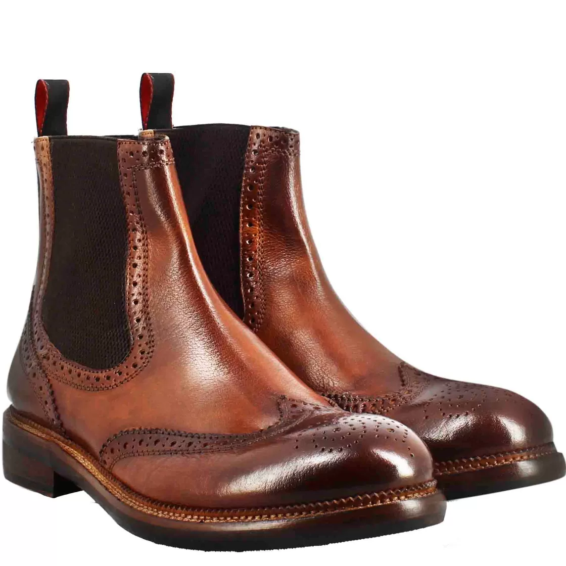 Best Leonardo Shoes Stivaletto Candy Chelsea Da Uomo In Pelle Lavata Colore Cuoio Scuro Marrone