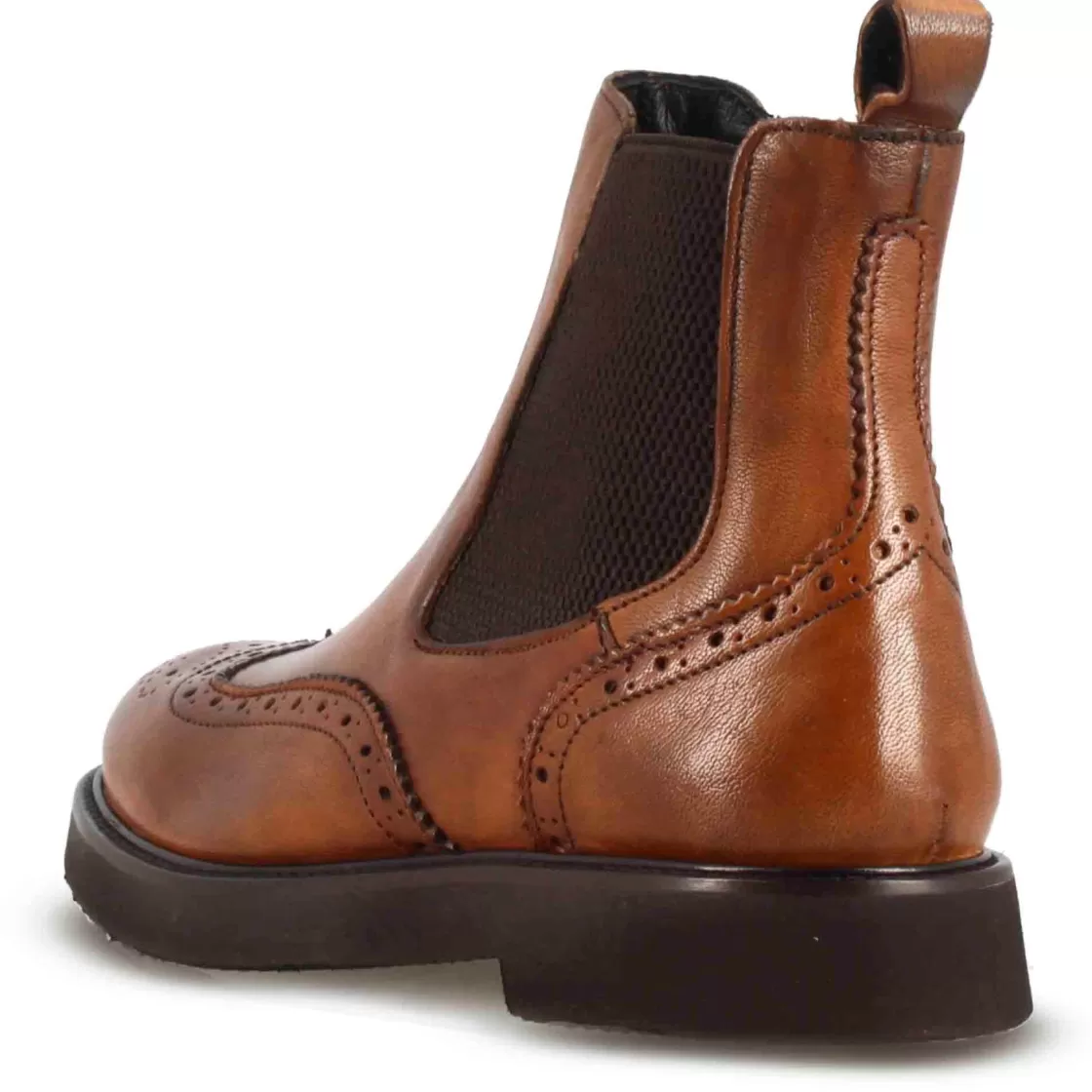 Shop Leonardo Shoes Stivaletto Chelsea Brogue Da Donna In Vera Pelle Colore Marrone