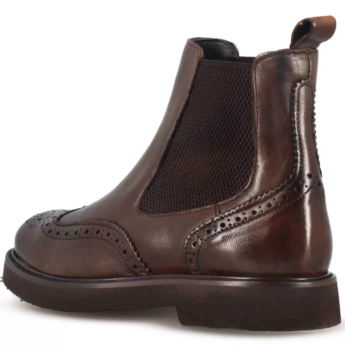 Outlet Leonardo Shoes Stivaletto Chelsea Brogue Da Donna In Vera Pelle Colore Marrone Scuro